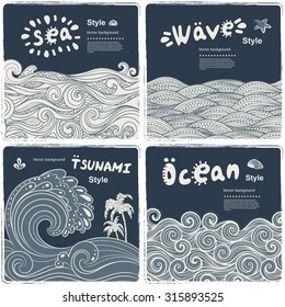 Vintage set of banners with ethnic waves can be used as a greeting card