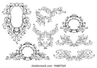 Vintage set of baroque frame and elements