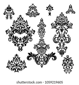 Vintage set baroque frame scroll ornament engraving border floral retro pattern antique style acanthus foliage swirl decorative design element filigree calligraphy - vector