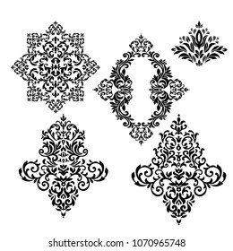 Vintage Set  baroque frame scroll ornament engraving border floral retro pattern antique style acanthus foliage swirl decorative design element filigree calligraphy wedding - vector on a white backgro