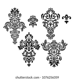 Vintage Set baroque frame scroll corner ornament engraving border floral retro pattern antique style acanthus foliage swirl decorative design element filigree calligraphy - stock vector