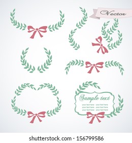 Vintage set with branches and bows. Set design for cards, invitations, and other design works