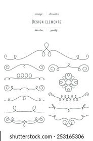 Vintage set - calligraphic design elements, thin line ( variable line width )