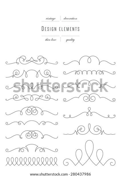 Vintage set - calligraphic design elements, thin line (\
variable line width )