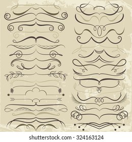 Vintage Set of calligraphic elements for design. Decorative Swirls, Scrolls, Dividers. Vintage Vector Illustration in brown tones