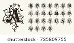 Vintage set capital letters, floral Monograms and beautiful filigree font. Art Deco, Nouveau, Modern style