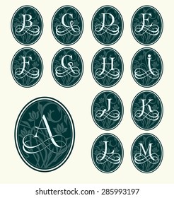 Vintage set capital letters, floral Monograms and beautiful filigree font. Art Deco, Nouveau, Modern style.