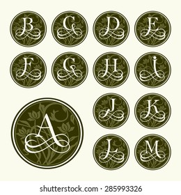 Vintage set capital letters, floral Monograms and beautiful filigree font. Art Deco, Nouveau, Modern style.