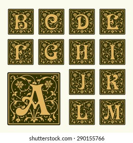 Vintage set capital letters, floral Monograms and beautiful filigree font. Art Deco, Nouveau, Modern style.