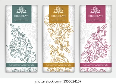 Vintage set of chocolate bar packaging design. Vector luxury template with ornament elements. Can be used for background and wallpaper. Great for food and drink package types.