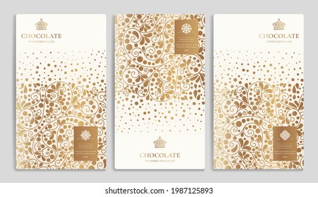 Vintage set of chocolate bar packaging design. Vector luxury template with ornament elements. Can be used for background and wallpaper. Great for food and drink package types.