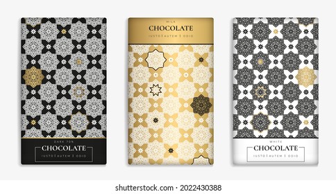 Vintage set of chocolate bar packaging design. Vector luxury template with ornament elements. Can be used for background and wallpaper. Great for food and drink package types.
