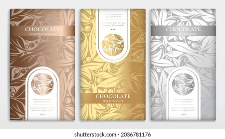 Vintage set of chocolate bar packaging design. Vector luxury template with ornament elements. Can be used for background and wallpaper. Great for food and drink package types.