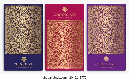 Vintage set of chocolate bar packaging design. Vector luxury template with ornament elements. Can be used for background and wallpaper. Great for food and drink package types.