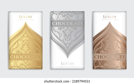 Vintage set of chocolate bar packaging design. Vector luxury template with ornament elements. Can be used for background and wallpaper. Great for food and drink package types.