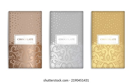 Vintage set of chocolate bar packaging design. Vector luxury template with ornament elements. Can be used for background and wallpaper. Great for food and drink package types.