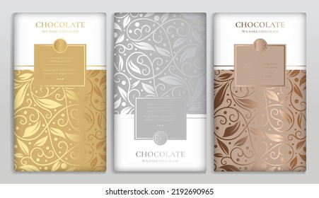 Vintage set of chocolate bar packaging design. Vector luxury template with ornament elements. Can be used for background and wallpaper. Great for food and drink package types.