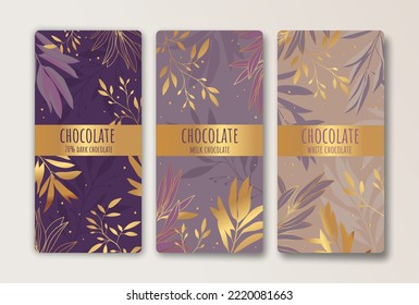 Vintage set of chocolate bar packaging design. Vector luxury template with ornament elements. Design for background and wallpaper. Great for food and drink package types.