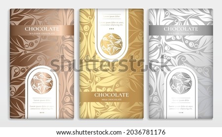 Vintage set of chocolate bar packaging design. Vector luxury template with ornament elements. Can be used for background and wallpaper. Great for food and drink package types.