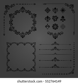 Vintage set of classic elements. Different vector elements for decoration and design frames, cards, menus, backgrounds and monograms. Classic patterns. Set of vintage patterns.