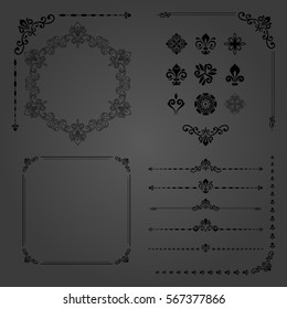 Vintage set of classic elements. Different vector elements for decoration and design frames, cards, menus, backgrounds and monograms. Classic patterns. Set of vintage patterns.