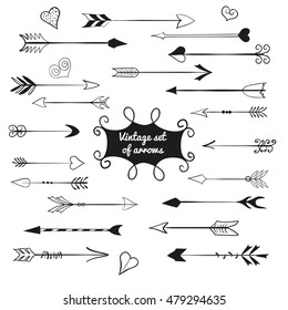 Vintage set of  cute arrows and hearts.