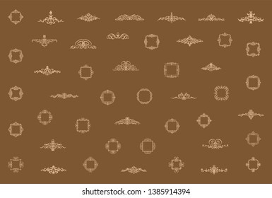 Vintage set decor elements. Decoration for logo, wedding album or restaurant menu. Elegance old hand drawing set. Ornate swirl leaves, label, curved lines and decor elements in vector.