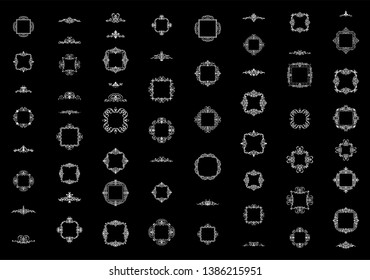 Vintage set decor elements. Decoration for logo, wedding album or restaurant menu. Elegance old hand drawing set. Ornate swirl leaves, label, curved lines and decor elements in vector.