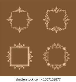 Vintage set decor elements. Decoration for logo, wedding album or restaurant menu. Elegance old hand drawing set. Ornate swirl leaves, label, curved lines and decor elements in vector.