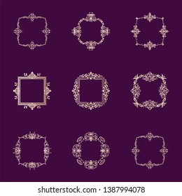 Vintage set decor elements. Decoration for logo, wedding album or restaurant menu. Elegance old hand drawing set. Ornate swirl leaves, label, curved lines and decor elements in vector.