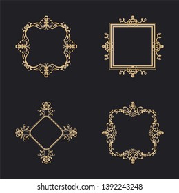 Vintage set decor elements. Decoration for logo, wedding album or restaurant menu. Elegance old hand drawing set. Ornate swirl leaves, label, curved lines and decor elements in vector.