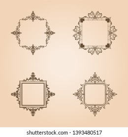 Vintage set decor elements. Decoration for logo, wedding album or restaurant menu. Elegance old hand drawing set. Ornate swirl leaves, label, curved lines and decor elements in vector.