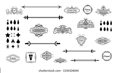 Vintage set decor elements. Decoration for logo, wedding album