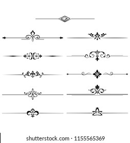 Vintage set of decorative elements. Black separators on a white background.