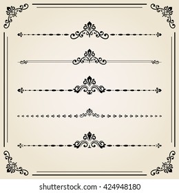 Vintage set of decorative elements. Horizontal separators in the frame. Collection of different ornaments