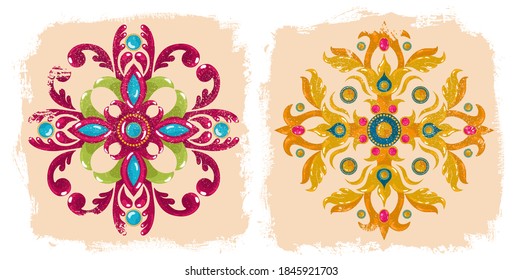 Vintage set of decorative elements - ornamental rosette, mandala, ornamental  texture in oriental style