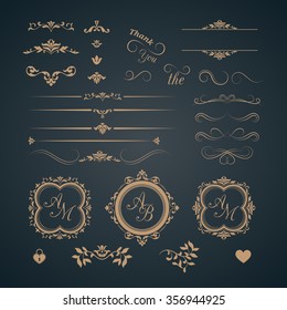 Vintage set of decorative elements. Wedding monograms. Calligraphic elegant ornaments. 