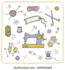 Vintage set of decorative objects for creativity and sewing