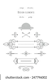 Vintage set - design elements, thin line ( variable line width )