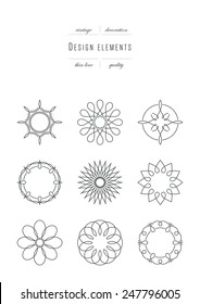 Vintage set - design elements, thin line ( variable line width )