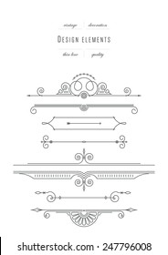 Vintage set - design elements, thin line ( variable line width )