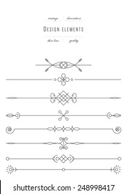 Vintage set - design elements, thin line ( variable line width )