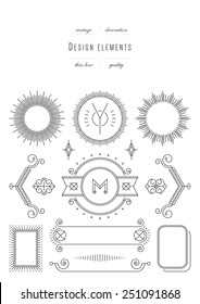 Vintage set - design elements, thin line ( variable line width )