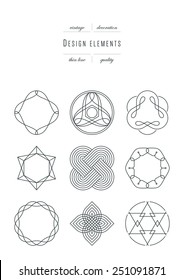 Vintage set - design elements, thin line ( variable line width )