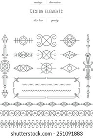 Vintage set - design elements, thin line ( variable line width )