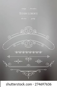 Vintage set - design elements, thin line ( variable line width )