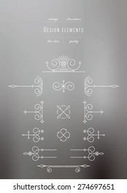 Vintage set - design elements, thin line ( variable line width )