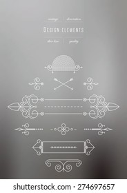 Vintage set - design elements, thin line ( variable line width )