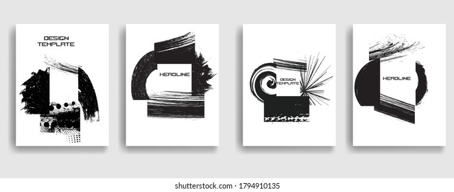 Vintage Set Of Different Grunge Textured Brochures . Black and White Patterns in Grungy Style . Vector