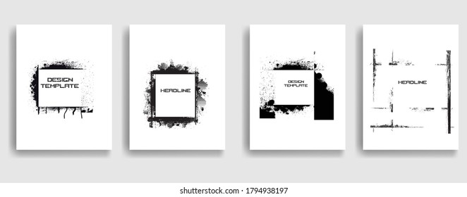 Vintage Set Of Different Grunge Textured Brochures . Black and White Patterns in Grungy Style . Vector